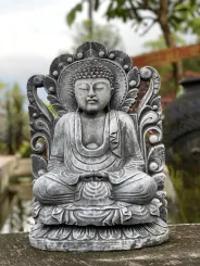 Bodhi - Buddha, sitzend vor Relief, 50 cm H | Steinguss 